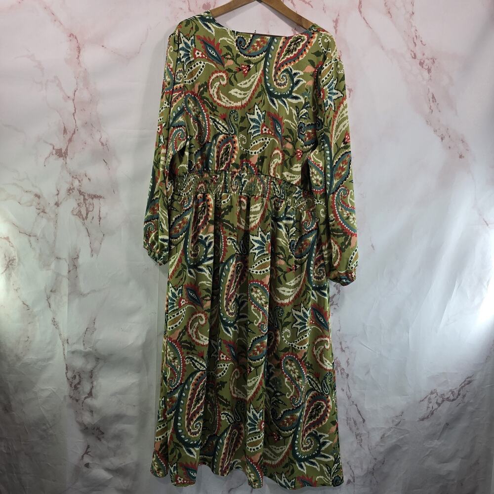 Belle By Kim Gravel Dress Womens 2X P Green Paisley Boho V Neck Balloon Sleeve - Picture 6 of 11